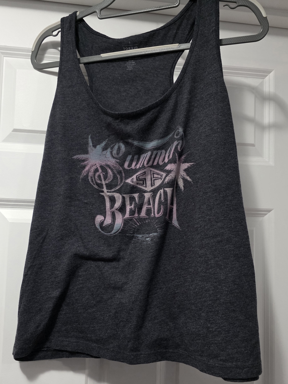 torrid Charcoal Tank with Pastel Pink & Light Blue Beach Graphic